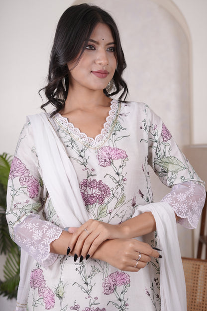 Green with Pink Kurti Pant dupatta set