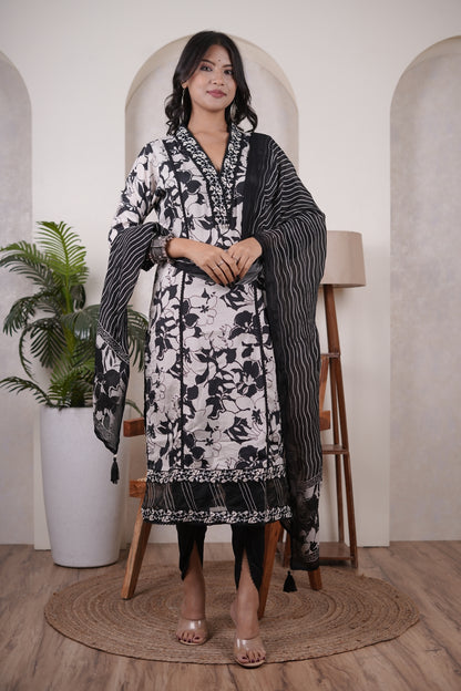 Black Kurti, tulip pant, and dupatta set