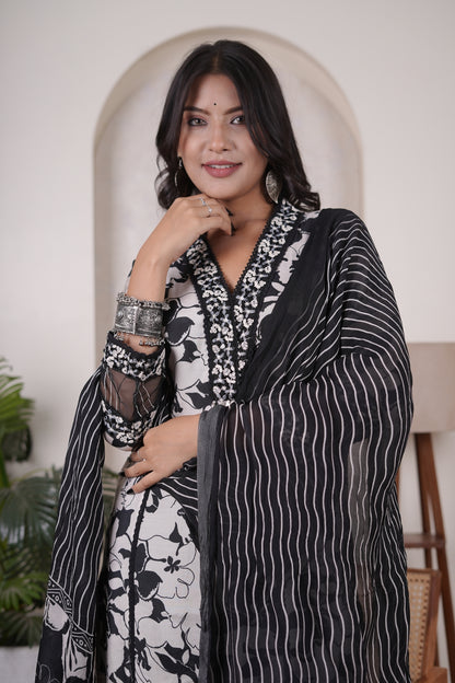 Black Kurti, tulip pant, and dupatta set