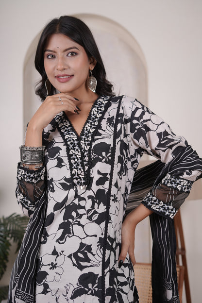 Black Kurti, tulip pant, and dupatta set