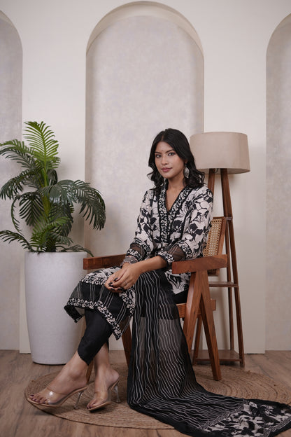 Black Kurti, tulip pant, and dupatta set