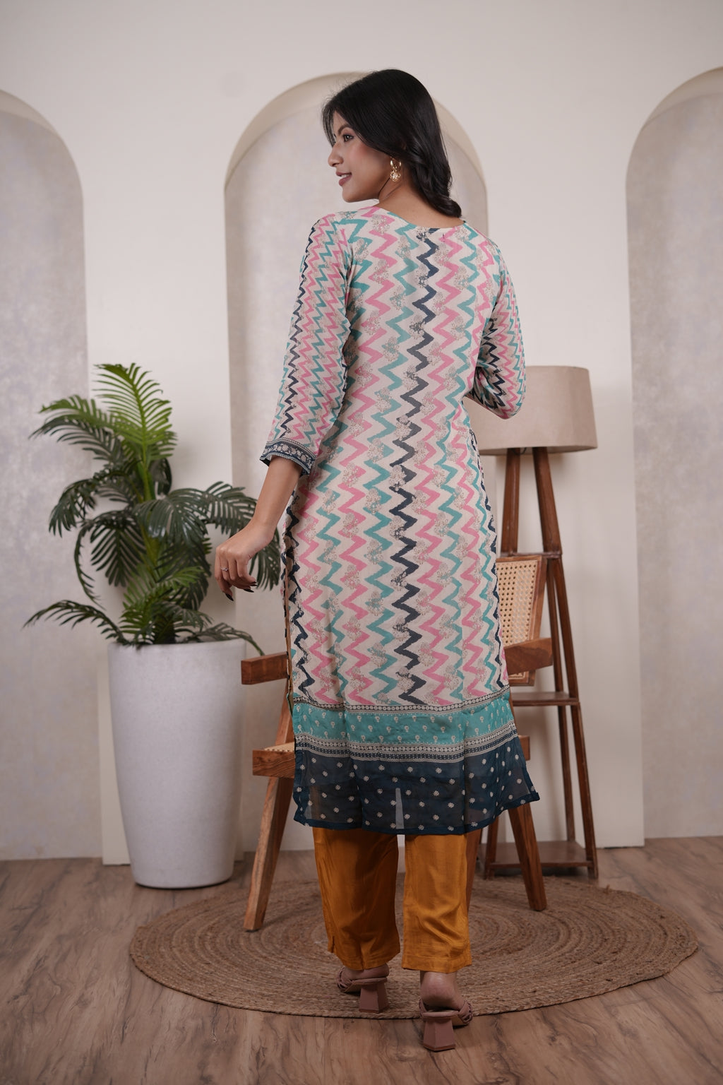 Yellow with Green  Kurti Pant dupatta set