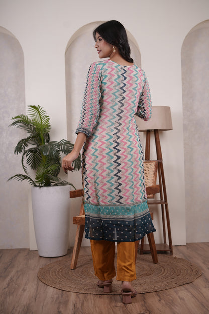Yellow with Green  Kurti Pant dupatta set