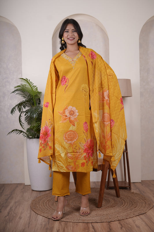 Yellow Kurti Pant dupatta set