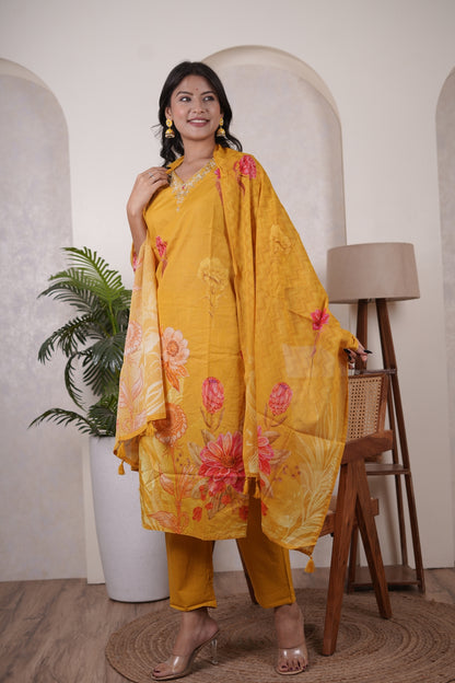 Yellow Kurti Pant dupatta set