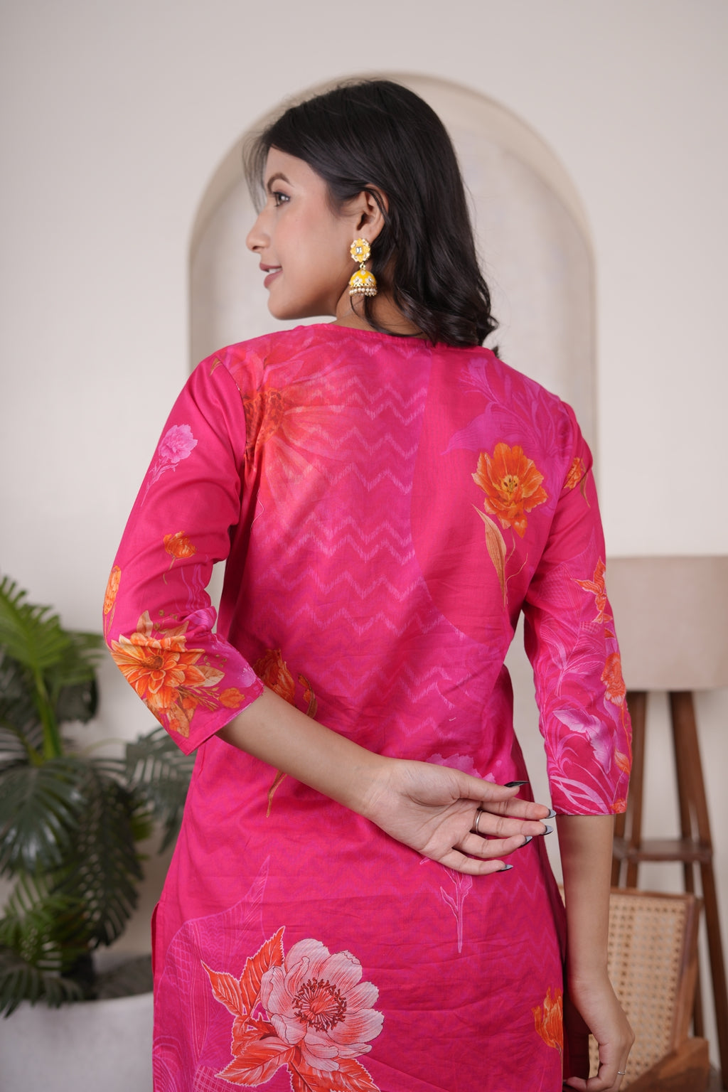 Hot pink Kurti Pant dupatta set