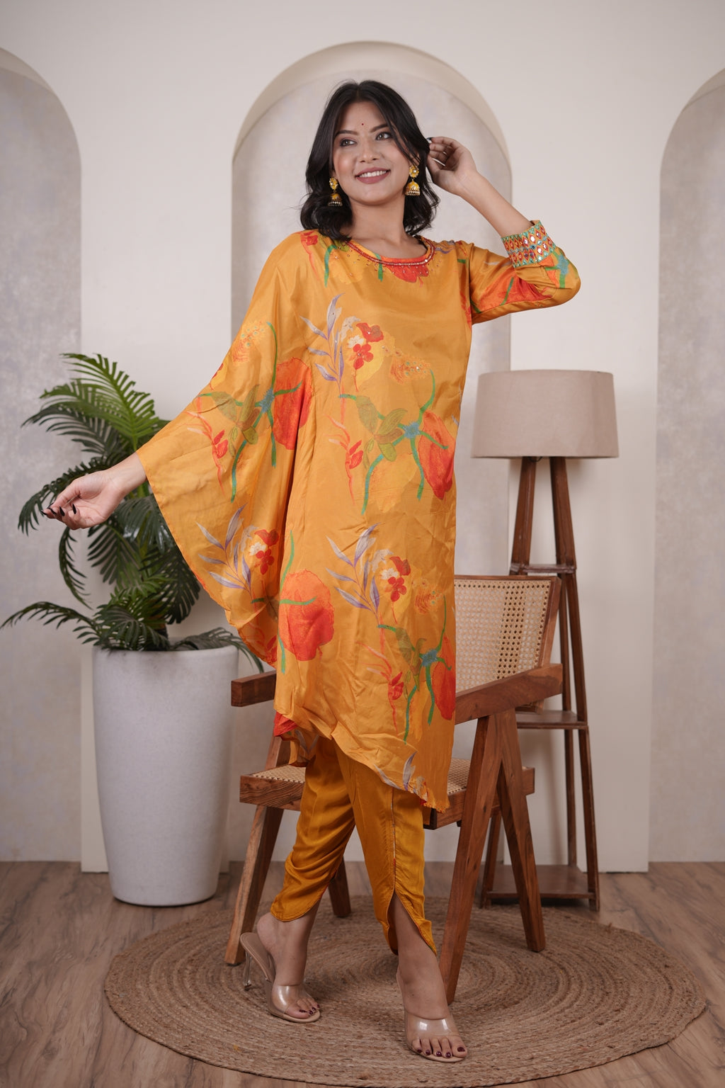 Mustard designer cord set with tulip pant