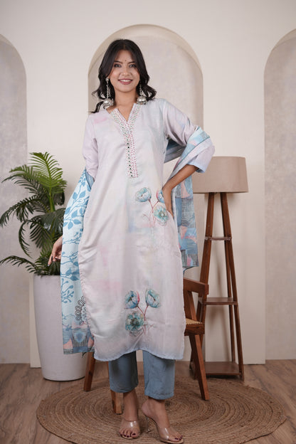Blue Kurti Pant dupatta set