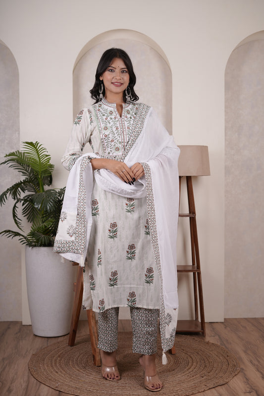 white Kurti Pant dupatta set