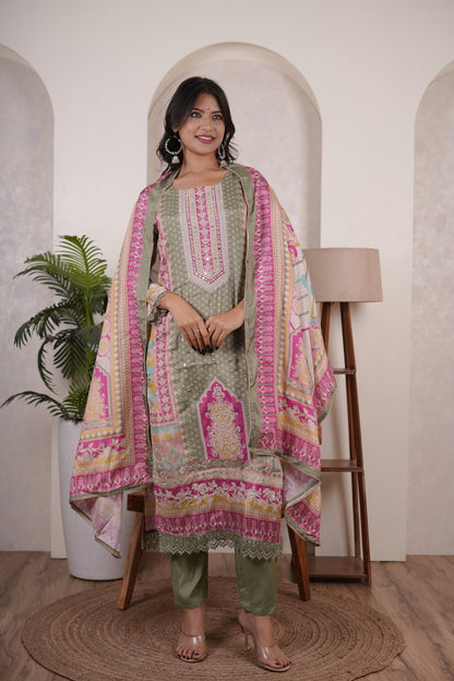 green Kurti Pant dupatta set