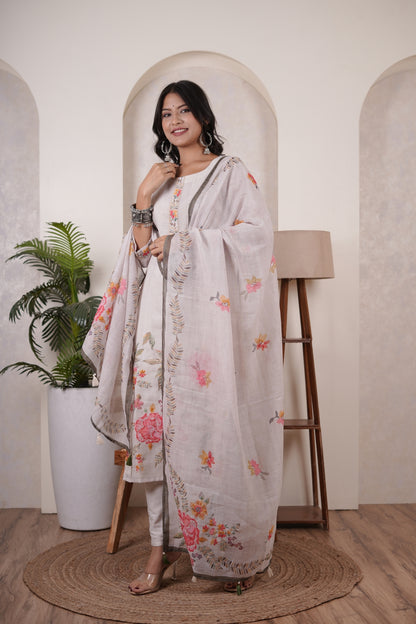 Cream colour Kurti Pant dupatta set