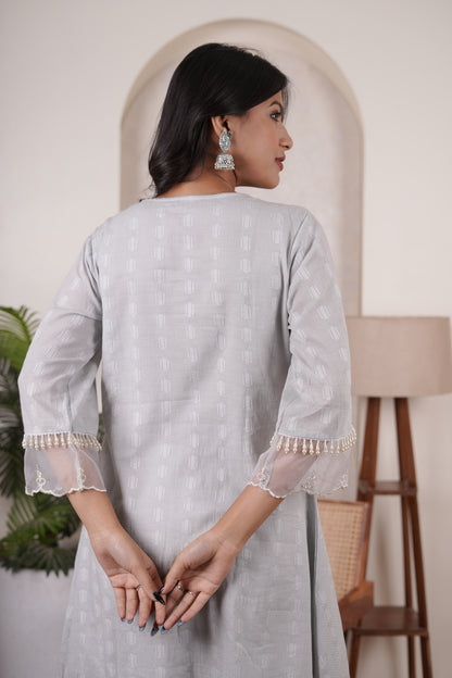 Grey kurti , tulip pant,and dupatta set