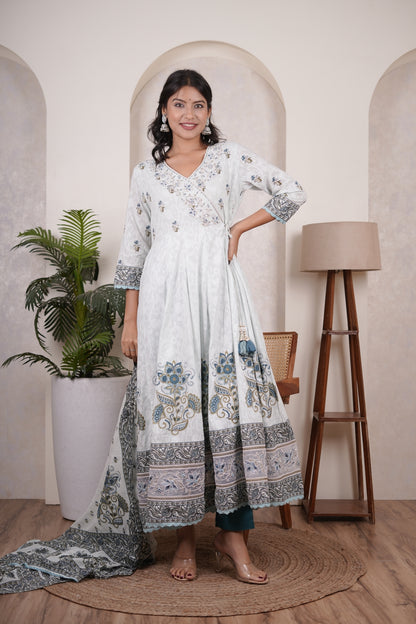 Sky Blue anarkali suit with pant and dupatta set