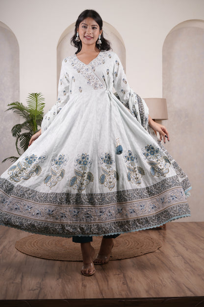 Sky Blue anarkali suit with pant and dupatta set