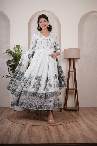 Sky Blue anarkali suit with pant and dupatta set