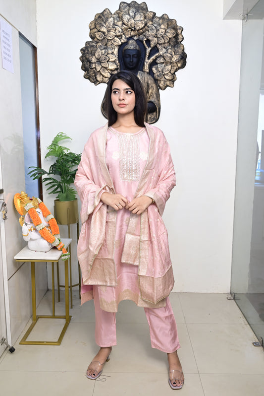 Pink kurti pant dupatta set