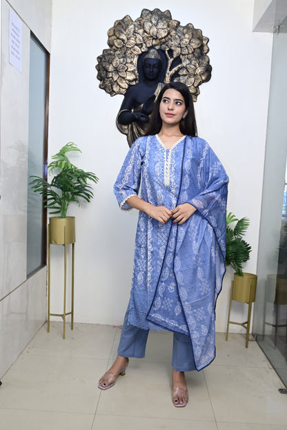 Grey's blue Kurti pant dupatta set