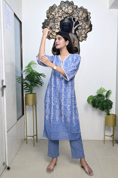 Grey's blue Kurti pant dupatta set