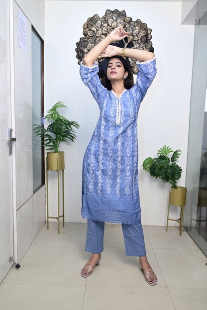 Grey's blue Kurti pant dupatta set