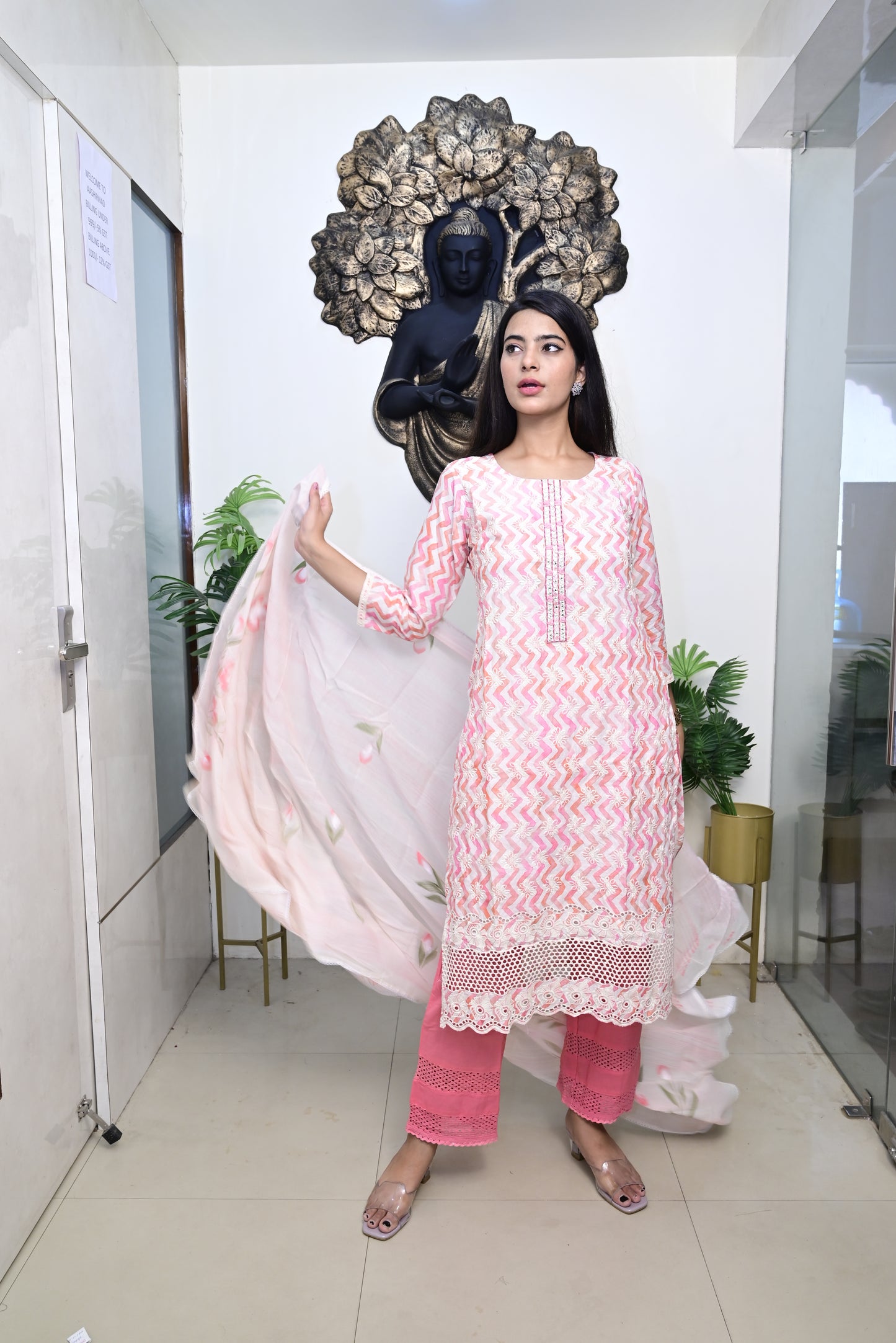Pink Kurti pant dupatta set