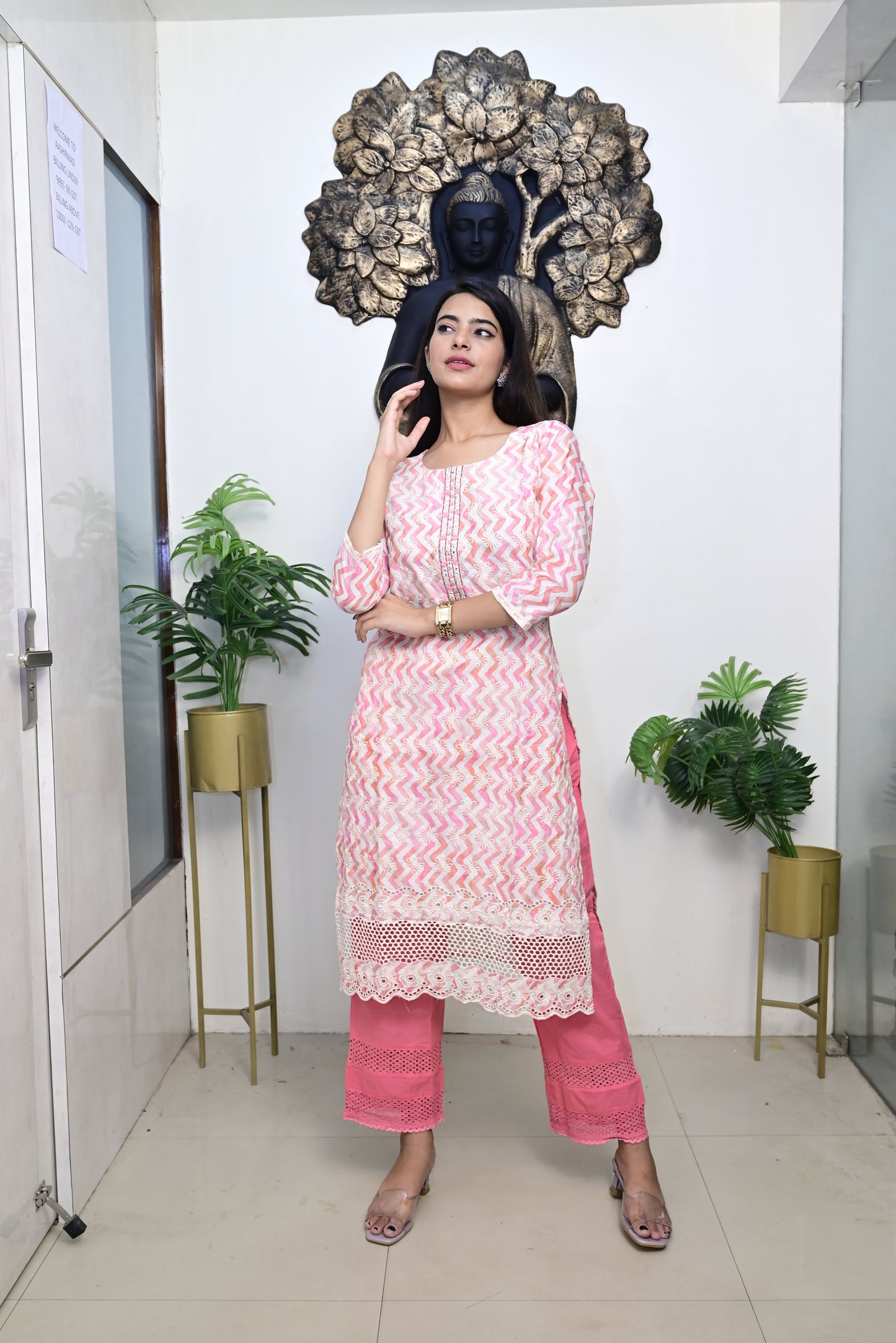 Pink Kurti pant dupatta set