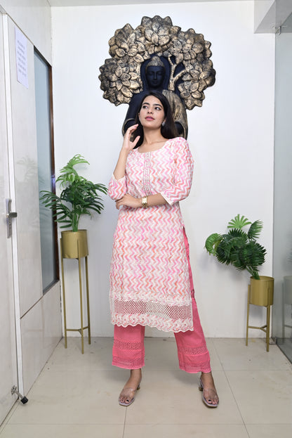 Pink Kurti pant dupatta set