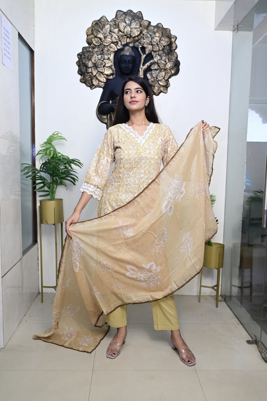 Yellow Kurti pant dupatta set