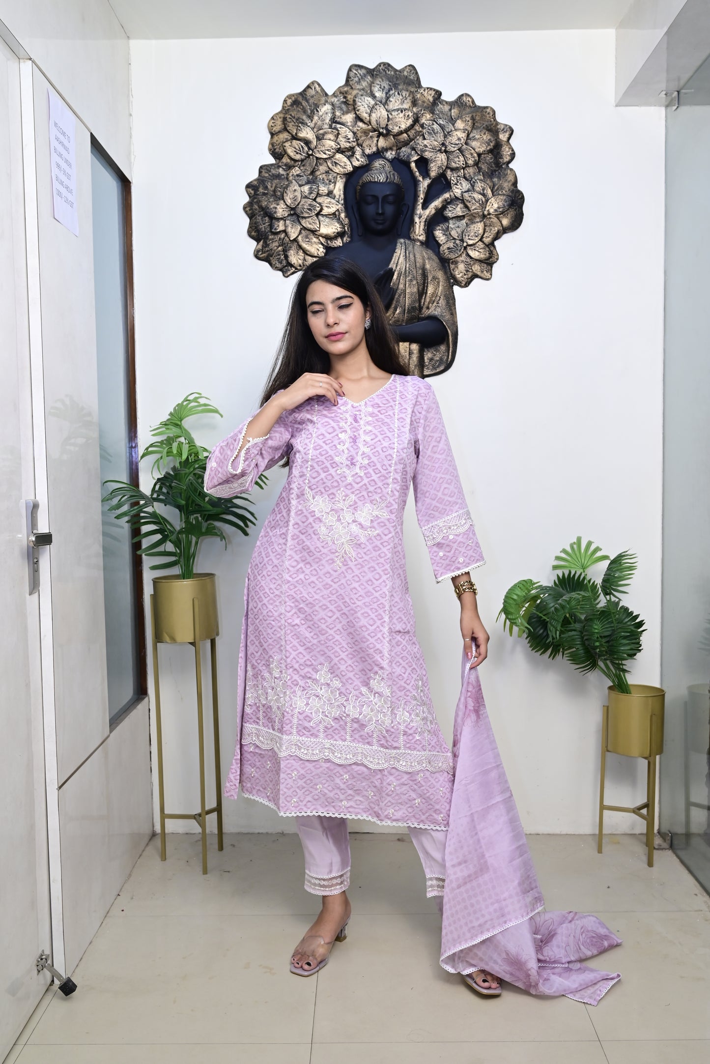 Lilac colour Kurti pant dupatta set