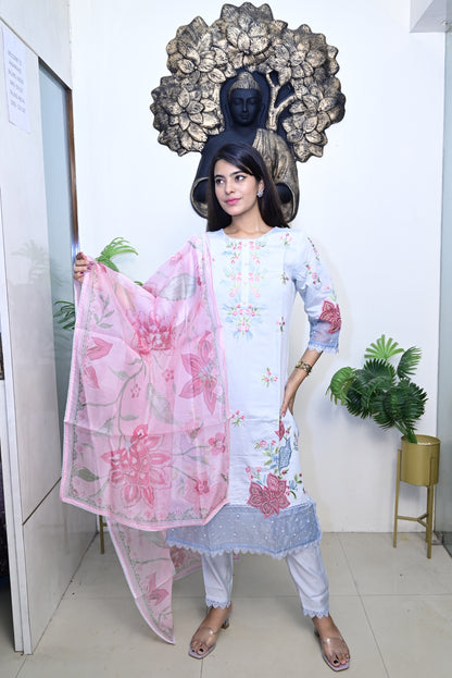 Sky Blue Kurti pant dupatta set