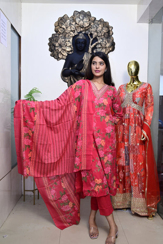 Pink Kurti pant dupatta set