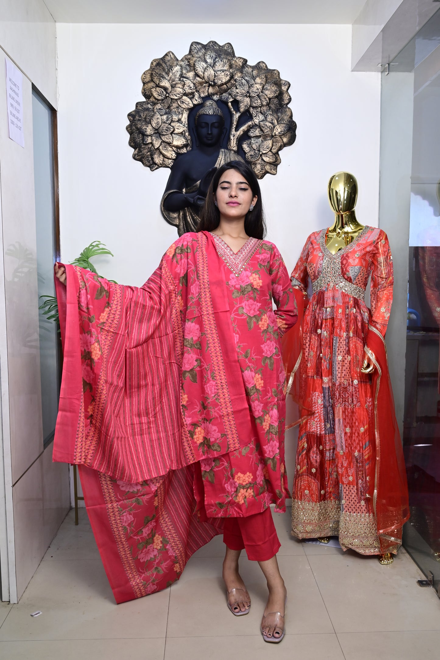 Pink Kurti pant dupatta set
