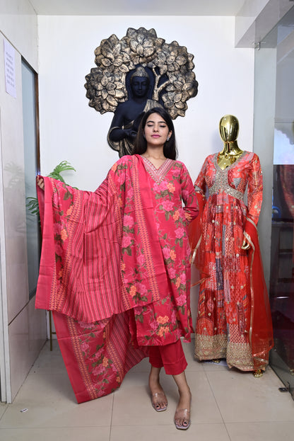 Pink Kurti pant dupatta set