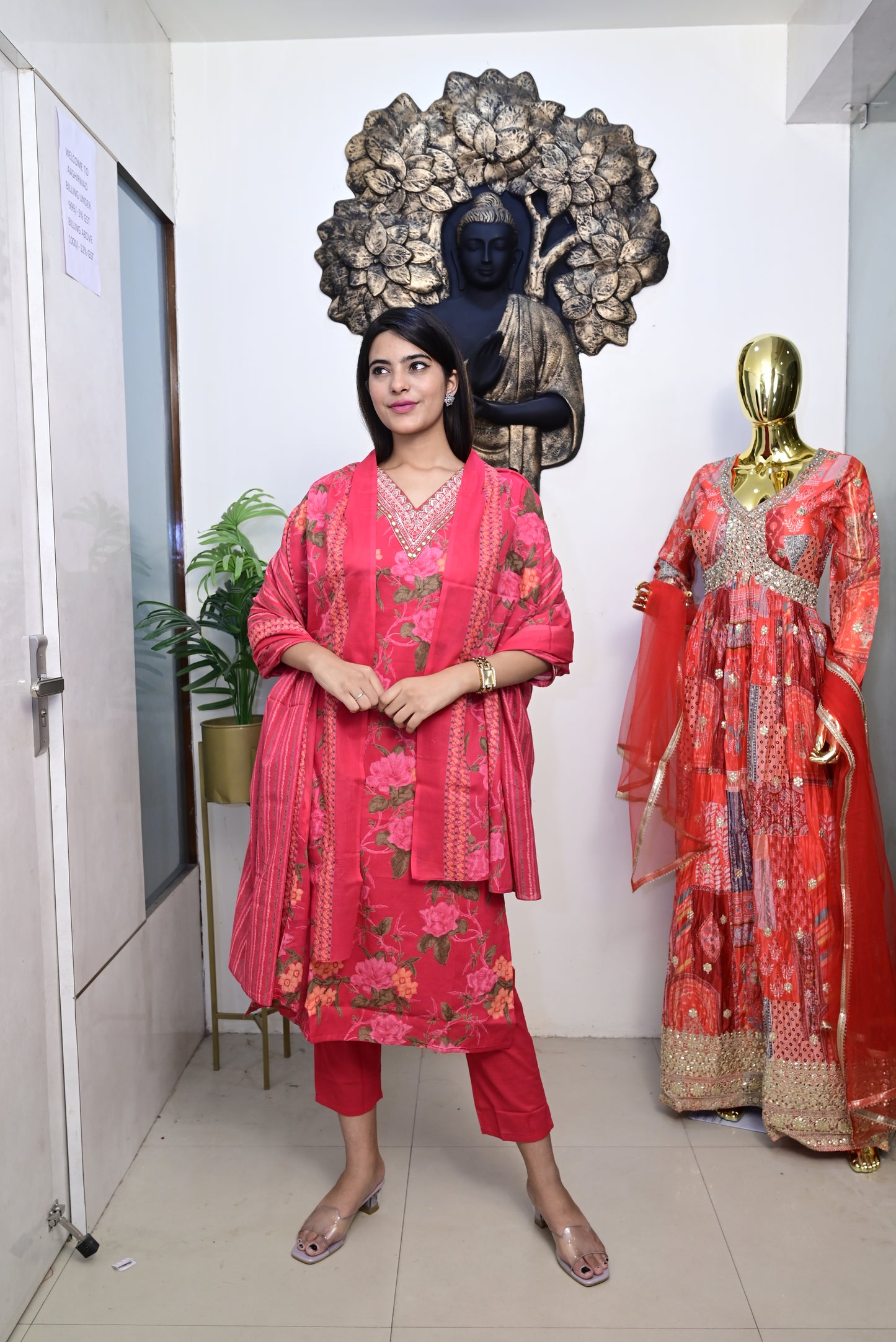 Pink Kurti pant dupatta set
