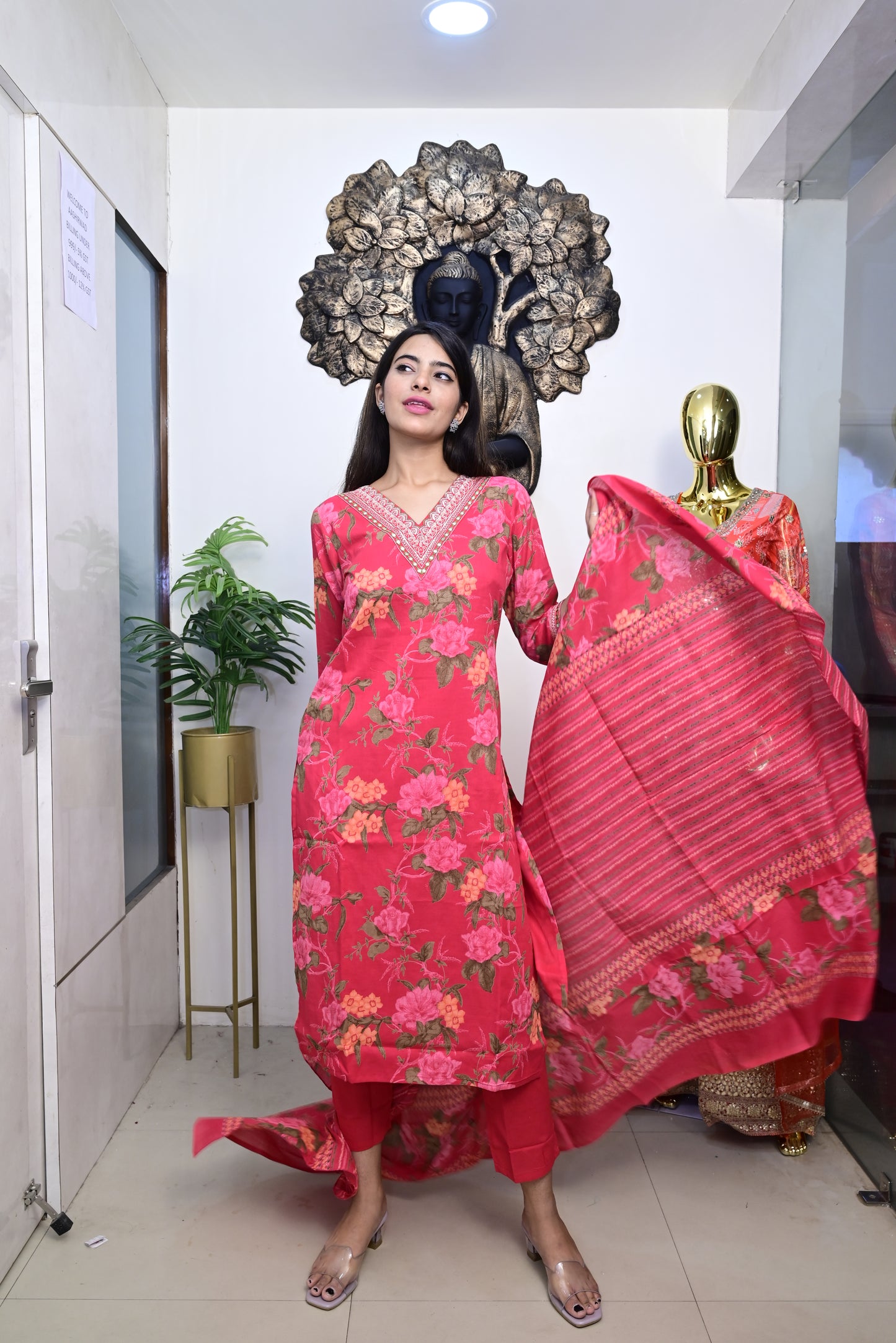 Pink Kurti pant dupatta set