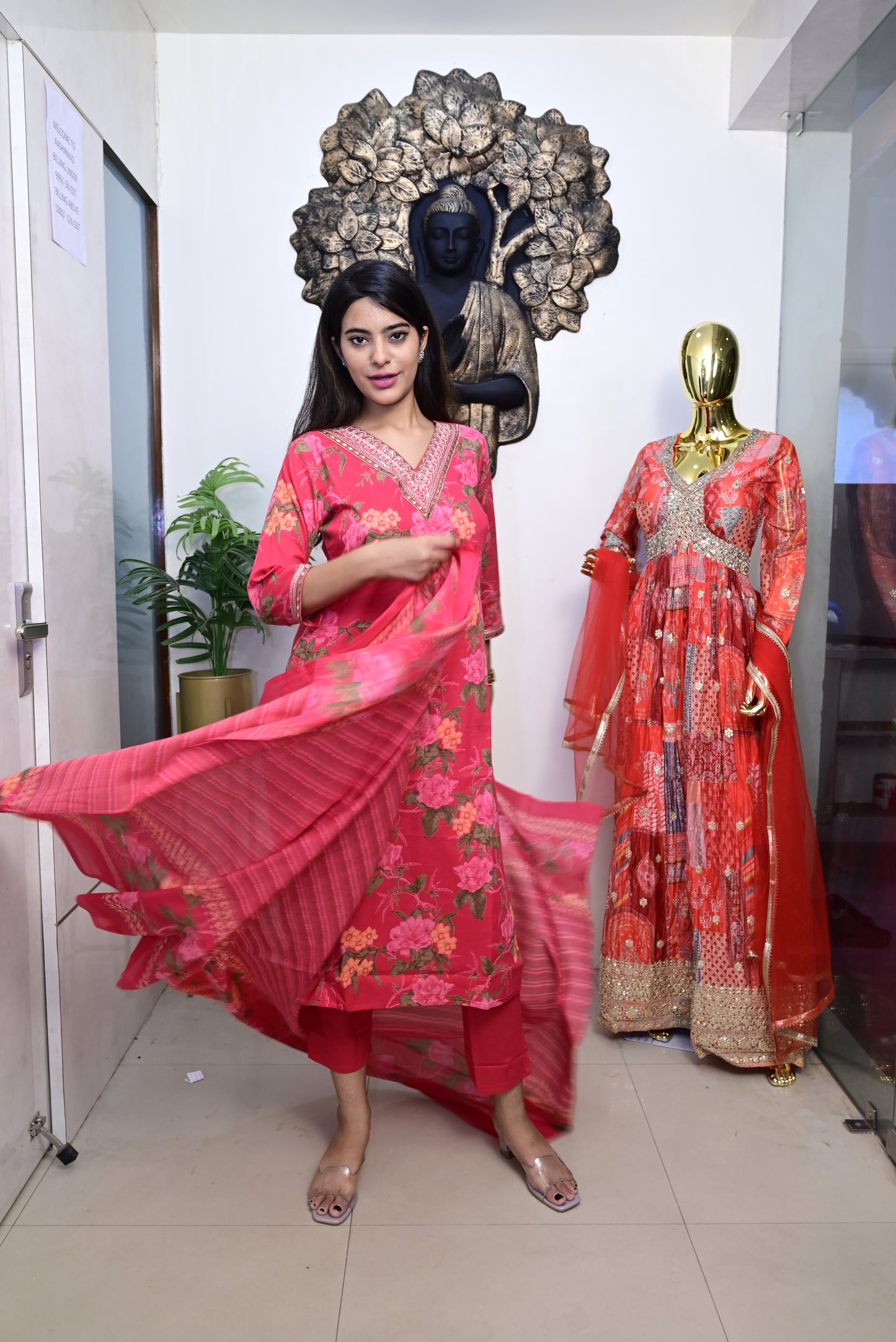 Pink Kurti pant dupatta set