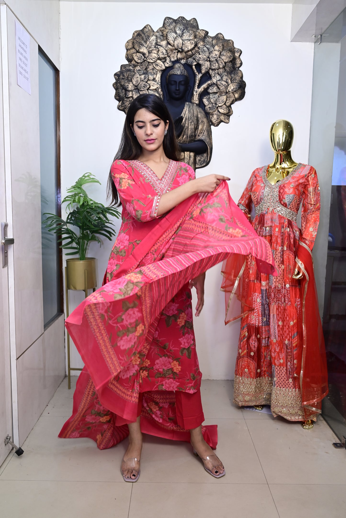 Pink Kurti pant dupatta set