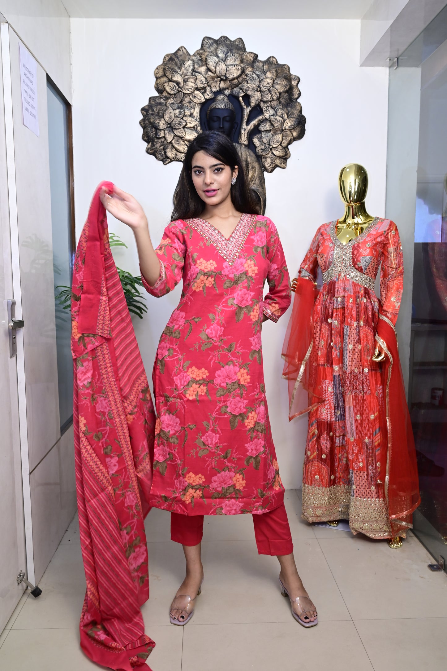 Pink Kurti pant dupatta set