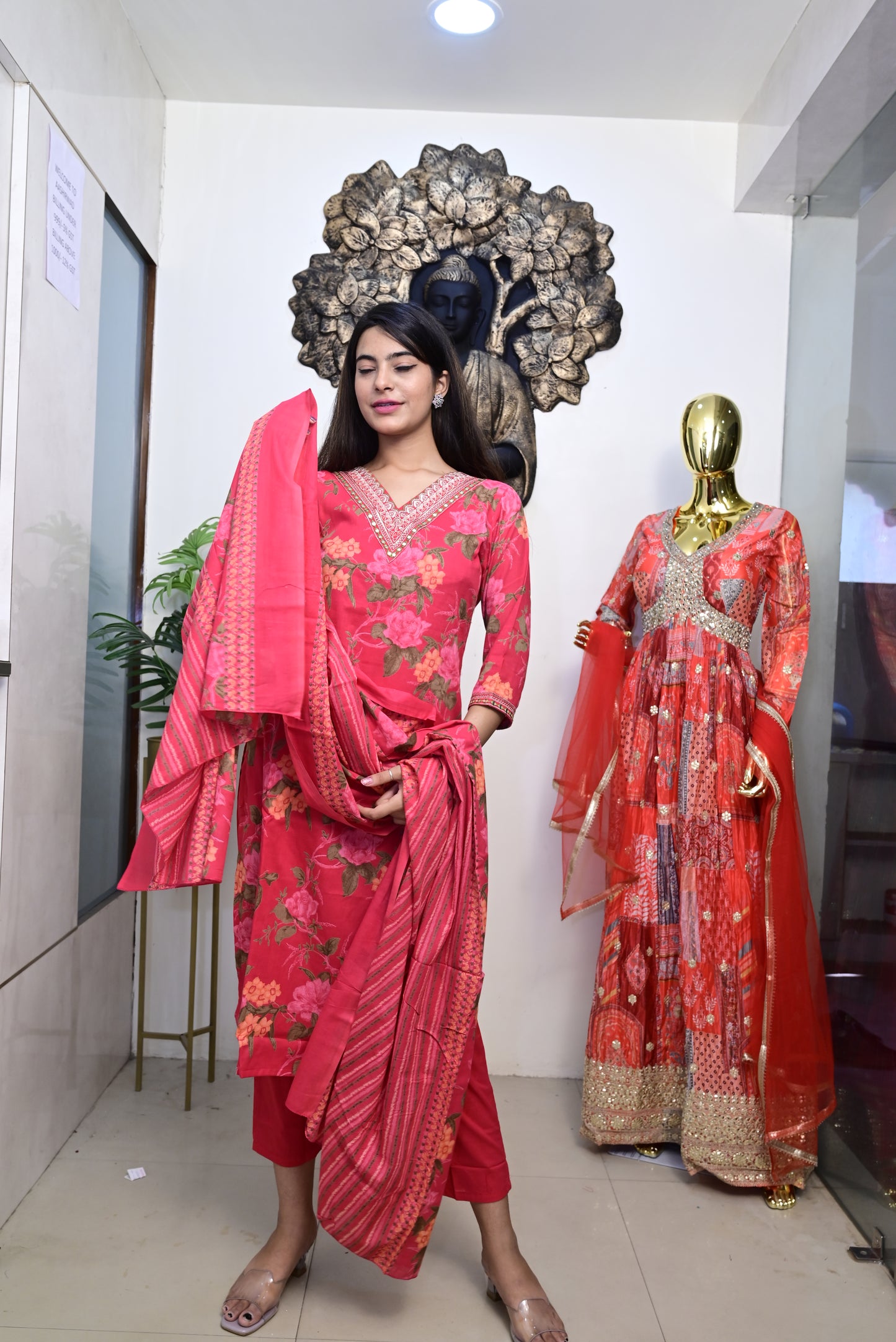 Pink Kurti pant dupatta set