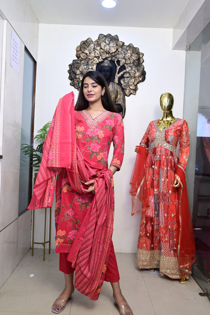 Pink Kurti pant dupatta set