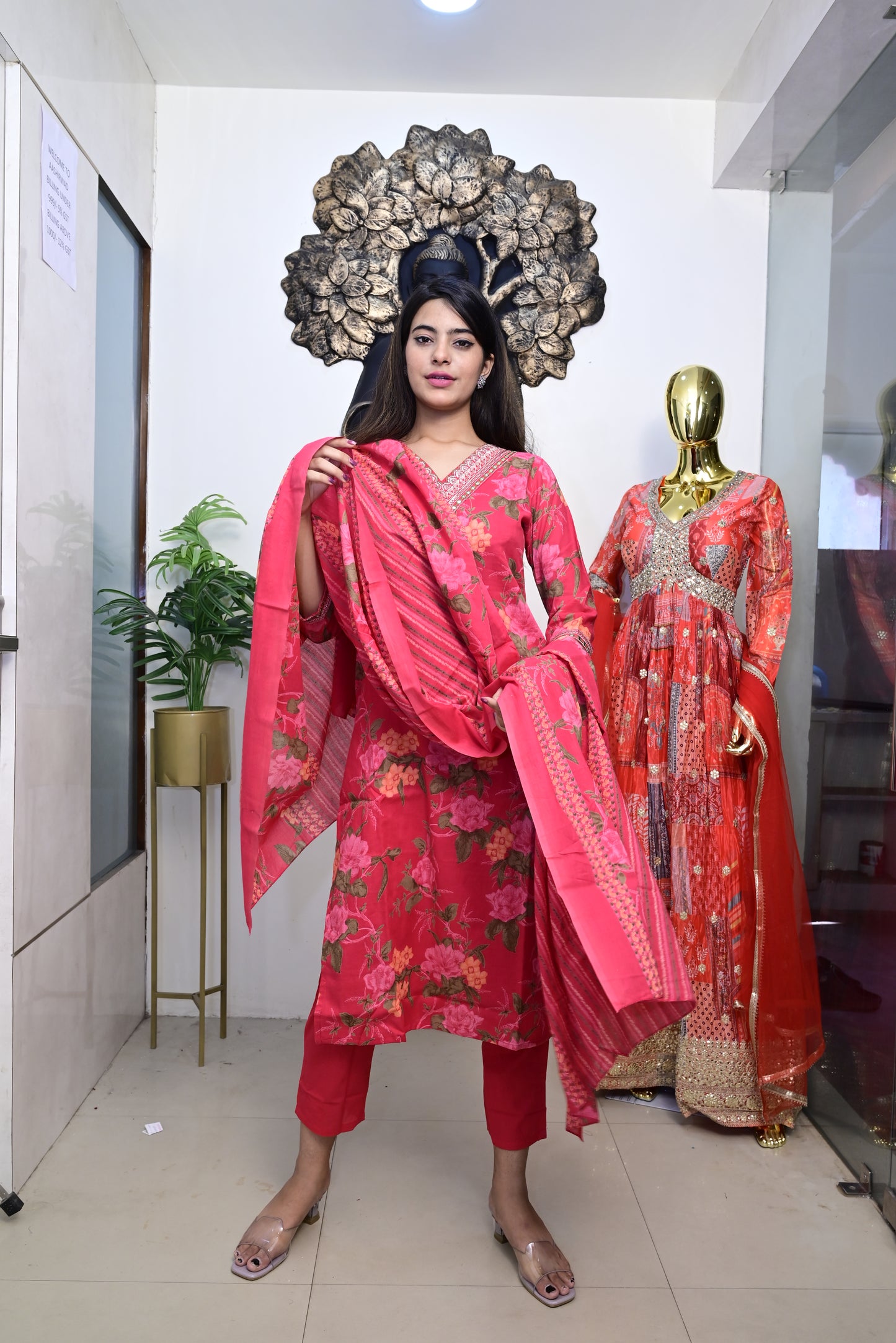 Pink Kurti pant dupatta set