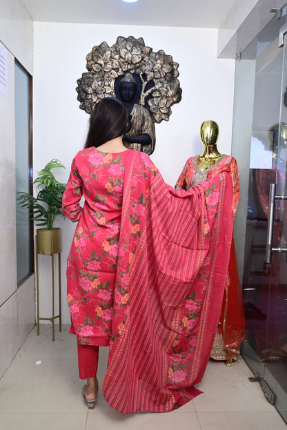 Pink Kurti pant dupatta set
