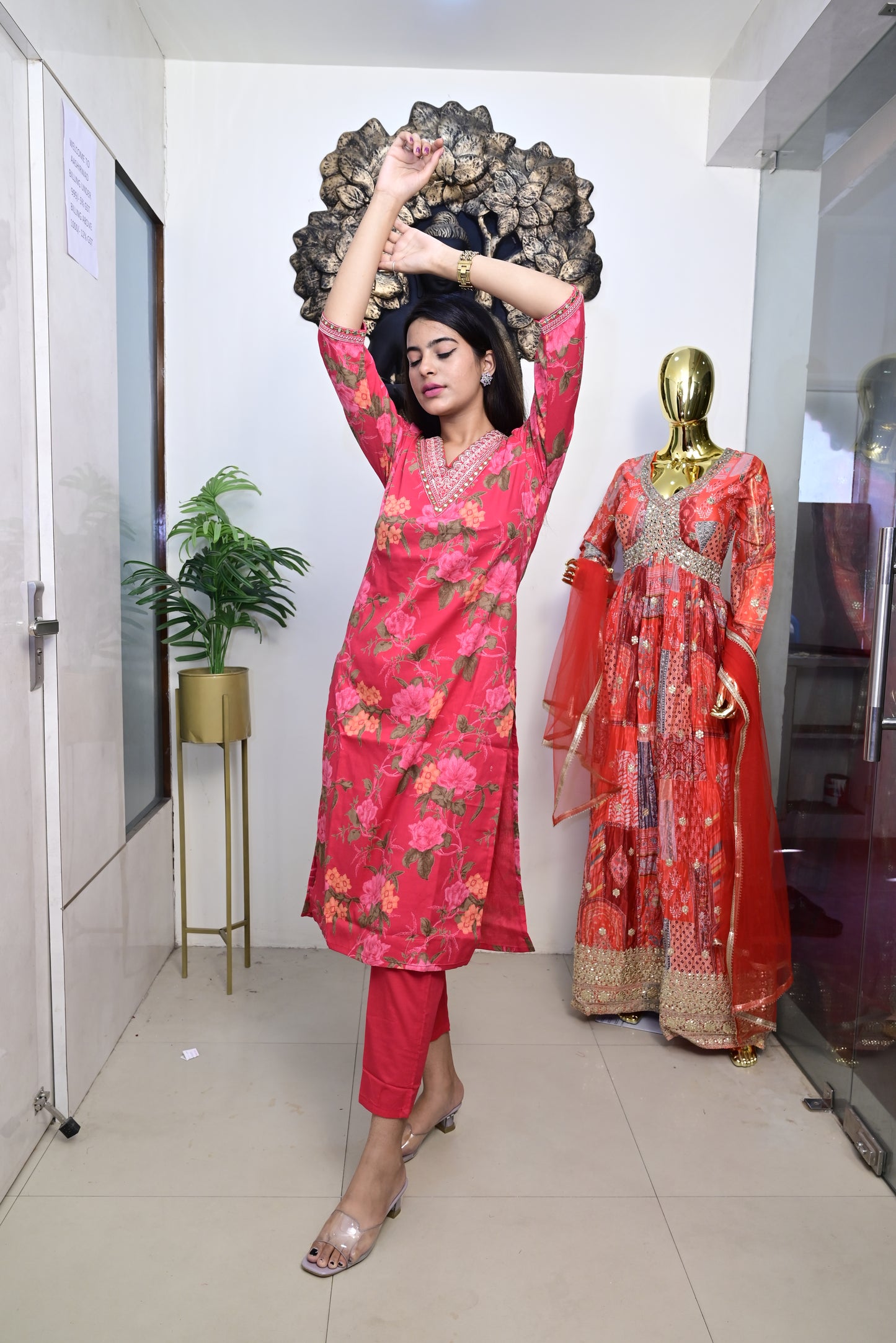 Pink Kurti pant dupatta set