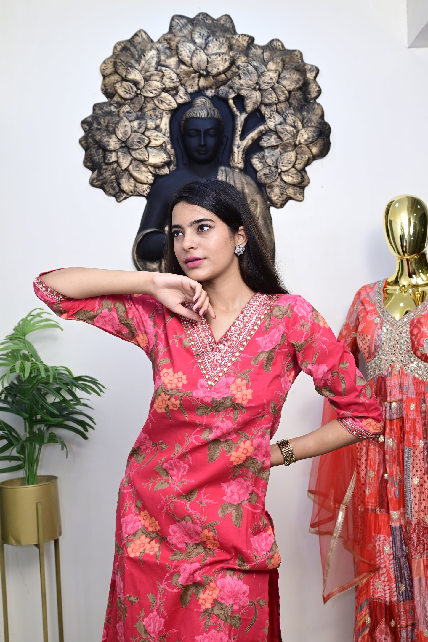 Pink Kurti pant dupatta set