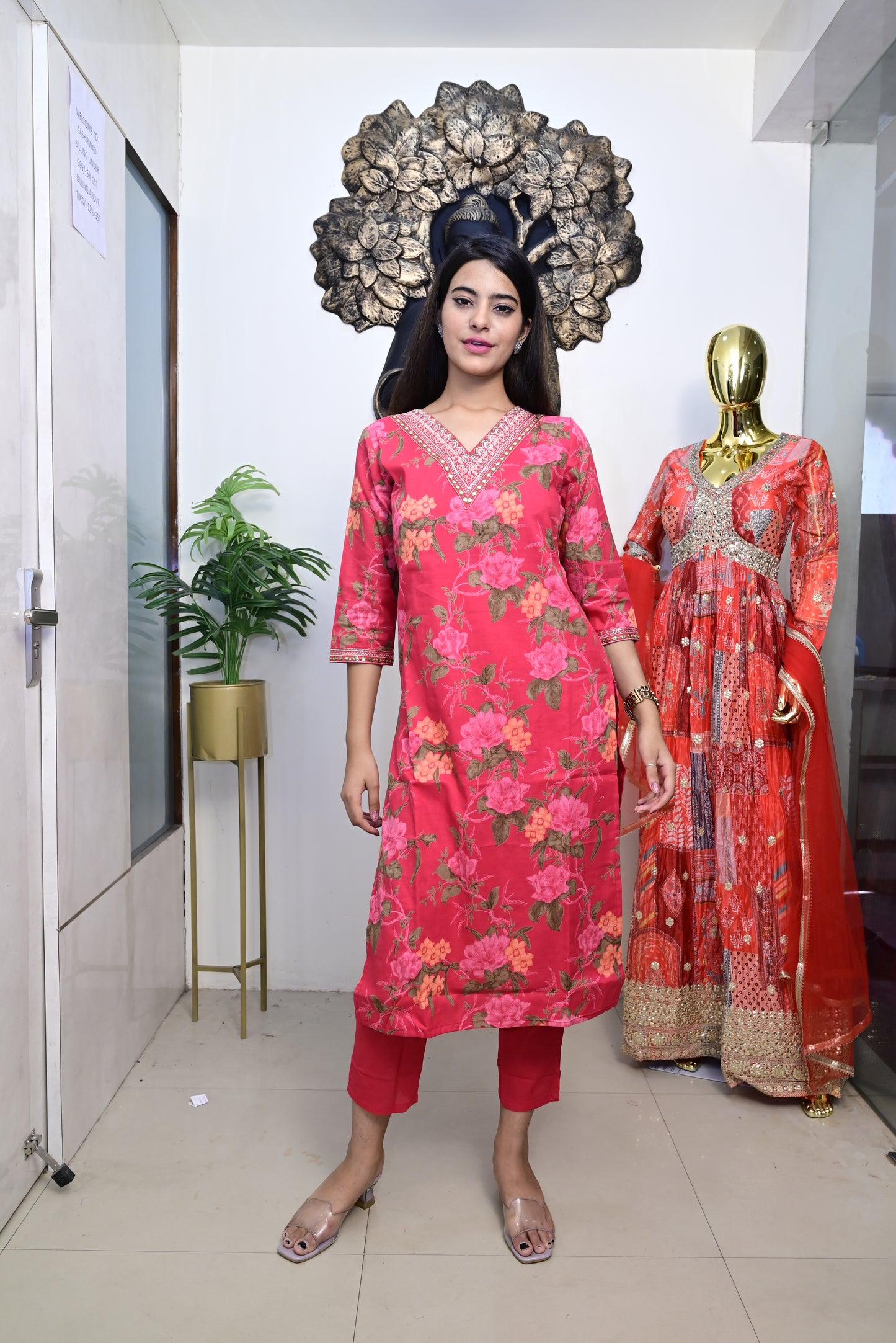 Pink Kurti pant dupatta set