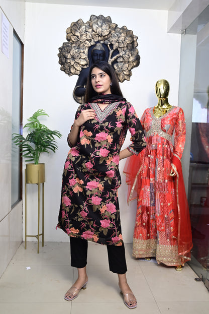 Black Kurti pant dupatta set