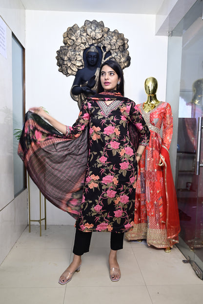 Black Kurti pant dupatta set