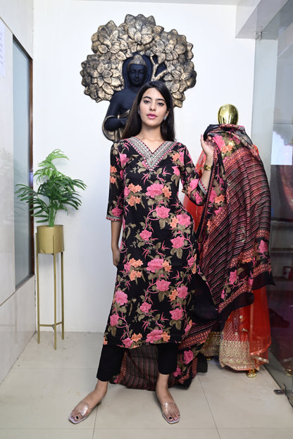 Black Kurti pant dupatta set