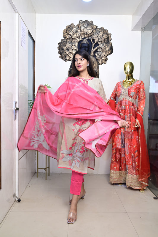 Grey Kurti pant dupatta set
