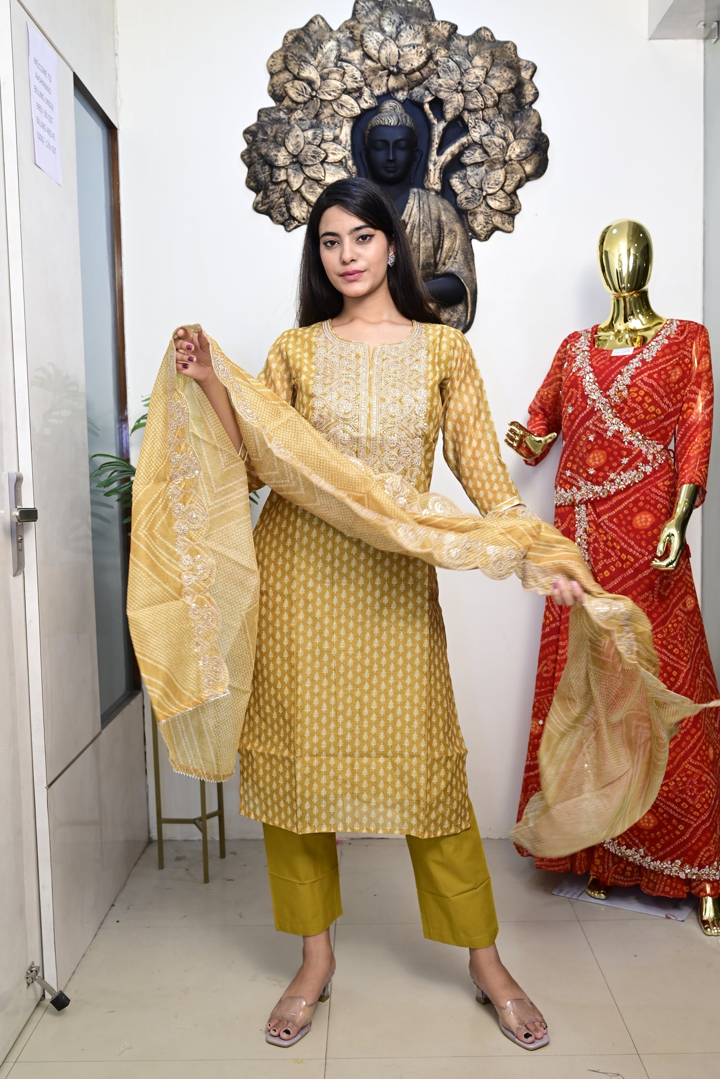Yellow Kurti pant dupatta set