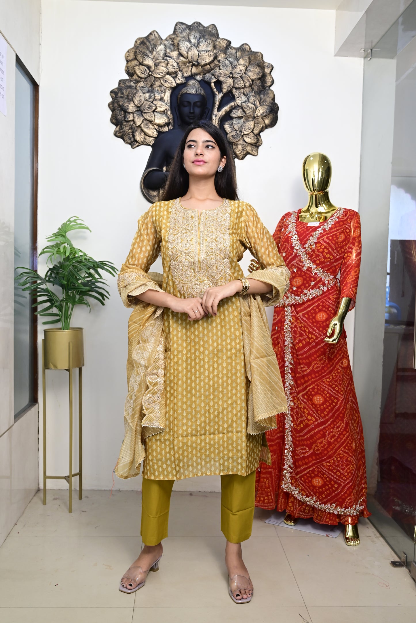 Yellow Kurti pant dupatta set